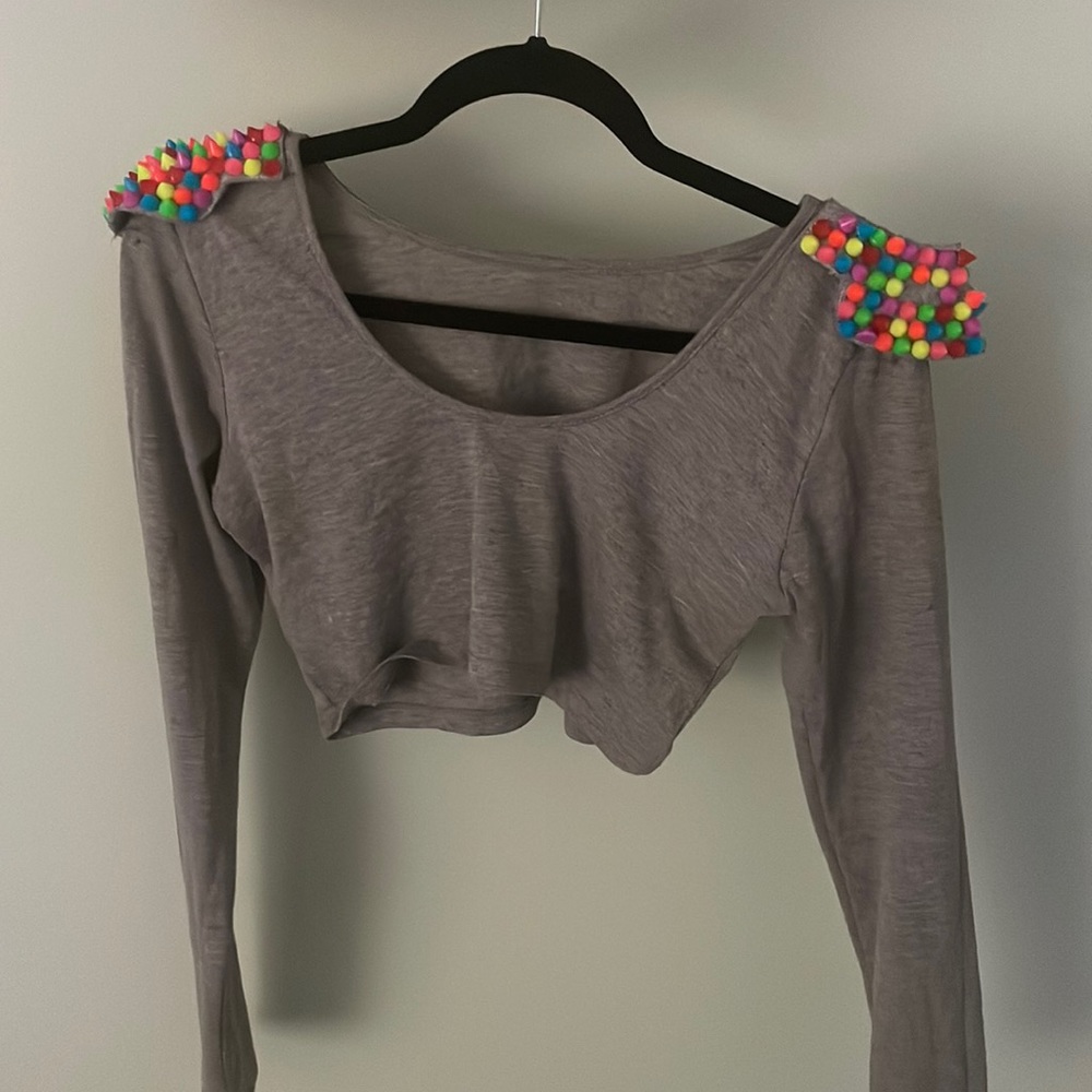ASOS cropped shoulder multi color spiked top. Size Us 8
